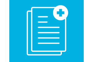 Document with first aid cross icon on blue background