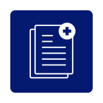 Health Professionals Referral web icon White document with health cross icon over it on dark blue background